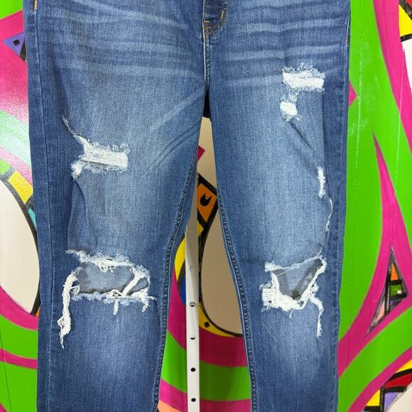 Eunina Blue Straight Leg Jeans with Distressed Rips and Frayed Hems. Size 13 - Picture 2 of 9